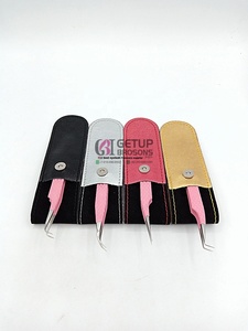 Pince à épiler professionnelle en acier inoxydable, anti-magnétique, anti-statique, à pointe dentelée, avec revêtement pailleté rose à 90 degrés, longueur 10 mm - Product Image 2