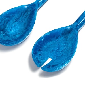 FAIZA CRAFT Ensemble cuillère et fourchette à salade en résine marbrée bleue écologique, résistant au lave-vaisselle - Product Image 2