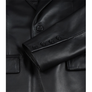 TOPEAK SPORTS Men's Black Genuine <b>Leather</b> Slim Fit Single Button Square Collar Waterproof Breathable Formal <b>Blazer</b> - Product Image 6