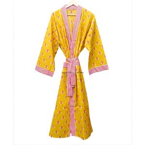 Bata de Baño de Manga Larga 100% Algodón con Estampado Floral para Mujer, con Cierre de Cinturón, Personalizable, Ropa de Dormir Informal Tipo Kimono - Product Image 5
