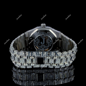 Montre mécanique de luxe de haute qualité en édition limitée, plaquée argent 18 carats, en acier inoxydable, avec mouvement mécanique et diamants Moissanite taillés - Product Image 2