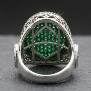 Luxury Men's 925 Sterling <b>Silver</b> Cocktail Ring With Green Cubic Zirconia Pave Setting Oval Shape Everyday Wear Gift For Him - Product Image 3