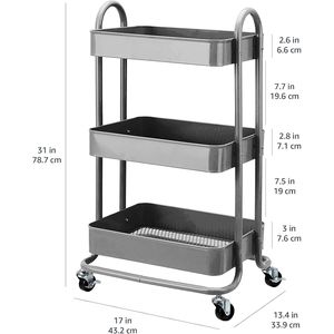 Carrello da Cucina Multifunzionale a 3 Ripiani con Ruote Bloccabili, Unità di Stoccaggio Mobile in Metallo - Product Image 5