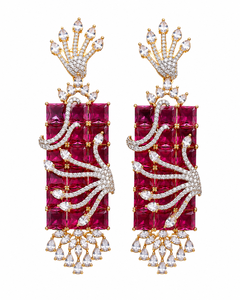 ต่างหูทรงเรขาคณิตประดับคริสตัลสีแดงทองเหลือง ดีไซน์ Ping Bling สำหรับผู้หญิง สง่างาม โทนสีทอง เหมาะสำหรับงานแต่งงาน งานเลี้ยงค็อกเทล และเป็นเครื่องประดับที่โดดเด่น - Product Image 1