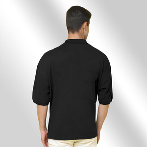 Men's <b>Black</b> Short Sleeve <b>Polo</b> <b>Shirt</b> Cotton Oxford Solid Color Casual Breathable Regular Fit - Product Image 2