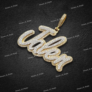 Pendentif personnalisé avec lettre, fabriqué en argent 925 avec des accents de diamants moissanite glacés, plaqué or, style hip-hop - Product Image 2