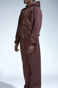 Ensemble de survêtement unisexe marron à capuche avec fermeture éclair intégrale, couleur unie, sweat-shirt et pantalon décontractés pour adultes, idéal pour l'automne - Product Image 6
