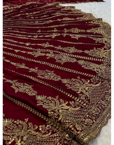 Lehenga KV Maroon Art Silk, con relieve y adornos, tradicional, para bodas y fiestas de otoño, semisellado, sin arrugas, de secado rápido y reversible. - Product Image 6