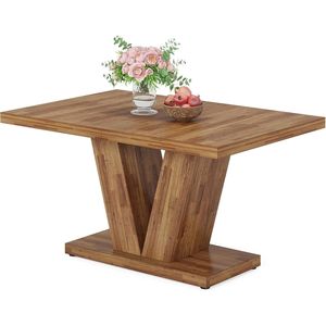 47-Inch <b>Walnut</b> Brown Farmhouse Wooden Dining <b>Table</b> for 4 Heavy Duty Pedestal Kitchen Dinner <b>Table</b> - Product Image 6