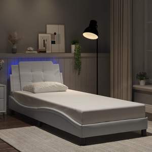 Cadre de lit rembourré Zadar blanc 39,4''x74,8'' avec LED sans matelas - Product Image 5