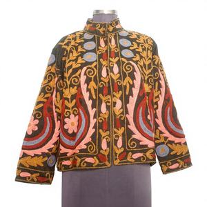 Veste Cotrise à col mandarin, longueur classique, brodée et gaufrée à la main, doublure en coton, écologique, A2ZCraftBazar - Product Image 1