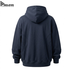 Custom Wholesale Heavy Cotton <b>Fleece</b> Full Zip-Up Hoodie, Unisex Plain Dark <b>Navy</b> Blue Streetwear Hoodie Blank with Curved Panel - Product Image 2