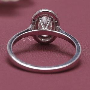 IGI Certified Oval Cut Diamond Halo <b>Solitaire</b> Engagement - Wedding <b>Ring</b> in Solid 925 Sterling <b>Silver</b> - Product Image 4