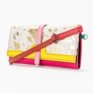 Casual Unisex Genuine Cowhide fur Leather <b>Wallet</b> with Malty Color <b>Card</b> <b>Holder</b> Zipper Closure-Patchwork Design - Product Image 1