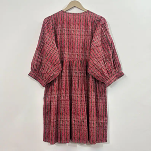 Vestido casual midi de mujer, 100% algodón, liso, manga corta, cintura imperio, estilo babydoll, cuello en V, holgado, para uso diario. - Product Image 2