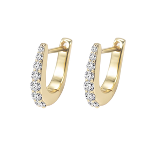 Pendientes Huggie de Oro Amarillo con Diamantes, Corte Brillante Redondo, Estilo Clásico para Mujer, Uso Diario - Product Image 1
