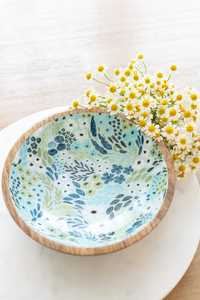 Bol en bois avec motif floral noir pour servir les repas à la maison, écologique, fabriqué à partir de bois naturel - Product Image 4