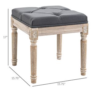 Pouf Vintage 40 cm con Seduta Trapuntata Grigia e Gambe in Legno Rustico per Ufficio e Soggiorno - Product Image 3