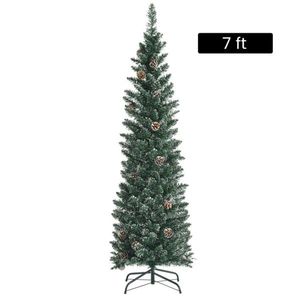 Albero di Natale Artificiale Verde da 2,10 m con 351 Rami Folli e 41 Pigne Realistiche, Alimentato a Batteria, Materiale PET e PVC - Product Image 1