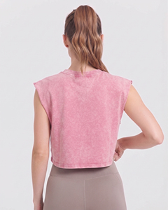 OEM Chaleco Corto de Gimnasio para Mujer, Estilo Urbano, con Efecto Lavado, Cuello Redondo, Hombros Cortados, Top Corto Vintage, Ajuste Holgado, Camiseta sin Mangas - Product Image 3