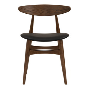 Chaise de salle à manger en chêne malaisien avec dossier en bois courbé et assise en vinyle – Mobilier contemporain et durable pour restaurant, café, couleur Cacao Espresso - Product Image 4