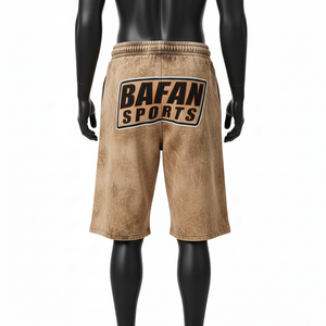 Shorts de hombre de algodón felpa de 280 GSM con lavado ácido, color marrón vintage, con parche de logotipo bordado personalizado, estilo streetwear. - Product Image 2