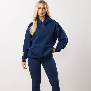 women tracksuit slim fit cotton <b>polyester</b> <b>hoodie</b> jogger pants athletic gym wear training set - Product Image 1