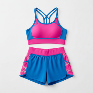 Women's Adjusted Strap Scoop Neck Sports Bra & High Waist Shorts 2-Piece Set Breathable Spandex Quick Dry Yoga Activewear - Product Image 3