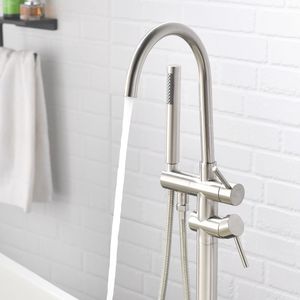 Rubinetto Monocomando per Vasca da Bagno Freestanding e Doccetta a Mano, Montaggio a Pavimento (Nero Spazzolato) - Product Image 6
