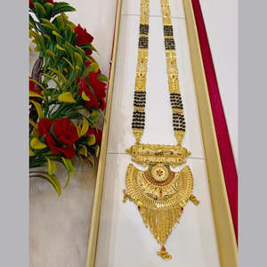 Stylish <b>Black</b> Gemstone Beads Forming Mangalsutra Necklace 11059032GL Gold Plated Pearl Diamond Ethnic Religious Wedding <b>Chains</b> - Product Image 1