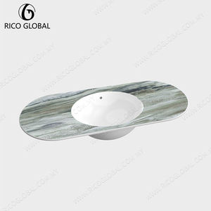 Lavabo Ovalado de Mármol para Montar en la Pared con Escurridor de Madera, Acabado Pulido, Diseño Minimalista, Mueble de Baño - Product Image 5
