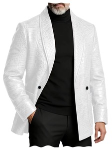Blazer de Cuero con Grabado de Cocodrilo para Hombre, Cierre Doble, Corte Entallado, Chaqueta Formal, Informal de Negocios, Color Marrón, para Oficina - Product Image 1