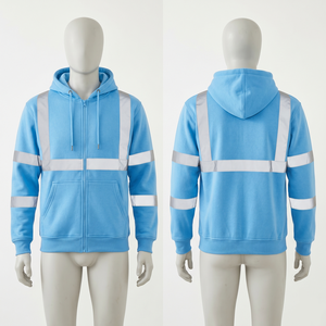 Sudadera con Capucha de Trabajo para Hombre, Premium, 320 GSM, Felpa de Polialgodón, Cintas Reflectantes Amarillas de Alta Visibilidad, Cierre Completo, Logotipo Personalizado Bordado, Ropa de Trabajo - Product Image 5
