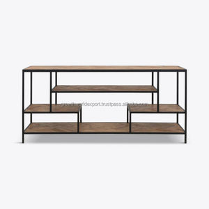 Console TV moderne industrielle de luxe avec étagère ouverte en bois de manguier pour appartement et villa, meubles de salon - Product Image 1