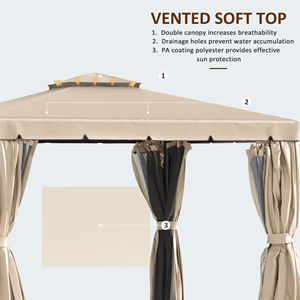 Gazebo da Esterno Khaki 3x3 Metri con Tetto a Doppia Ventilazione, Zanzariere e Tende, Impermeabile, con Pali in Metallo per Ville, Cortili, Parchi, Hotel - Product Image 4