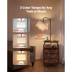Lámpara de Pie Moderna con Mesa Auxiliar de 2 Niveles, 3 Cajones e Iluminación de 3 Temperaturas de Color - Product Image 3