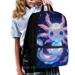Cute Axolotl Print <b>Backpack</b> <b>Large</b> Capacity 14 Inch Laptop Bag Polyester Casual Travel School <b>Backpack</b> with Zipper Closure - Product Image 3