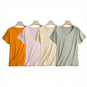 T-shirt tricoté à col rond et manches courtes pour homme en coton/fibre de bambou, coupe ample, sportif, écologique, en tissu Oxford - Product Image 4