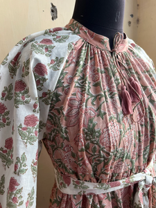 Vestido Maxi Informal de Algodón con Estampado Floral y Bordado, Cuello Mandarín, Manga Larga, para Fiestas - Product Image 4