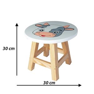 Contemporary Round Wooden Cow Print Kids <b>Stool</b> for <b>Bathroom</b> Home Decor - Product Image 2