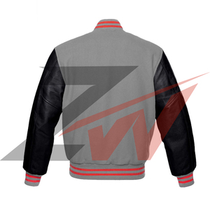 Blouson bomber en cuir PU rouge pour homme avec patch brodé, pour l'hiver et les occasions décontractées, blouson varsity à manches en cuir pour homme - Product Image 3