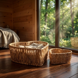 Cesta de Almacenamiento de Fibra Natural, Cesto Tejido en Forma de Corazón, Organizador Anidable Hecho a Mano, Juego de 2 Cajas Decorativas Boho de Artesanía Balinesa - Product Image 4