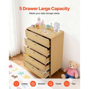 Comò Moderno in Rovere e Rattan con 5 Cassetti, Maniglie in Metallo e Gambe in Legno per Camera da Letto - Product Image 4