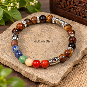 2024 High Quality 8mm Handmade Adjustable Healing Agate Tiger Eye Chakra Bracelet with Hamsa Hand Feng Shui Love Eco-Friendly - Product Image 1