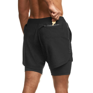 Men's Black Sport <b>Shorts</b> Mid-Waist Elastic Waist With <b>Zip</b> <b>Pockets</b> Quick Dry Knitted Fabric Solid Color Sporty Style - Product Image 3