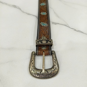 New Western Stylish Real Genuine Hand Tooled Leather Floral <b>Paint</b> Designer High Quality Handmade Leather <b>Set</b> Of 6 Pcs Waist Belt - Product Image 3