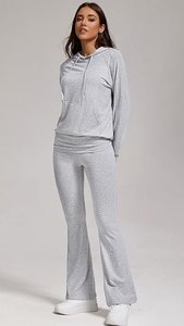 Conjunto de Sudadera con Capucha y Pantalones de Felpa para Mujer, 2 Piezas, Color Sólido, Corte Holgado, Casual, Manga Larga, 100% Algodón, Transpirable - Product Image 6