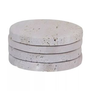 Sous-verre en pierre de travertin naturel, fait main, rond, pour protéger les tables, pour tasses à café, verres à vin, décoration de la maison - Product Image 1