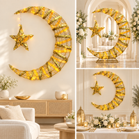 Lune en forme de croissant à paillettes LED à piles avec étoile suspendue et support en fil métallique pour la décoration murale de la maison pendant le Ramadan