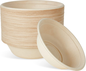 Grands bols jetables compostables en papier, bols à soupe écologiques en bagasse de canne à sucre biodégradable pour salades, flocons de blé naturels - Product Image 1